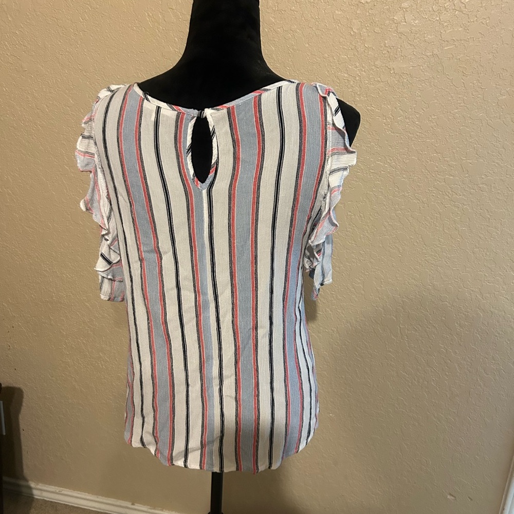 Striped Ruffle Sleeve Top - Picture 3 of 5